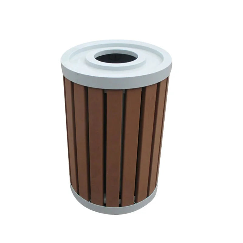 Outdoor Patio Round Plastic Wood Garbage Receptacle Trash Can Outside Garden Street Cool Recycling Waste Bin Public Dustbin