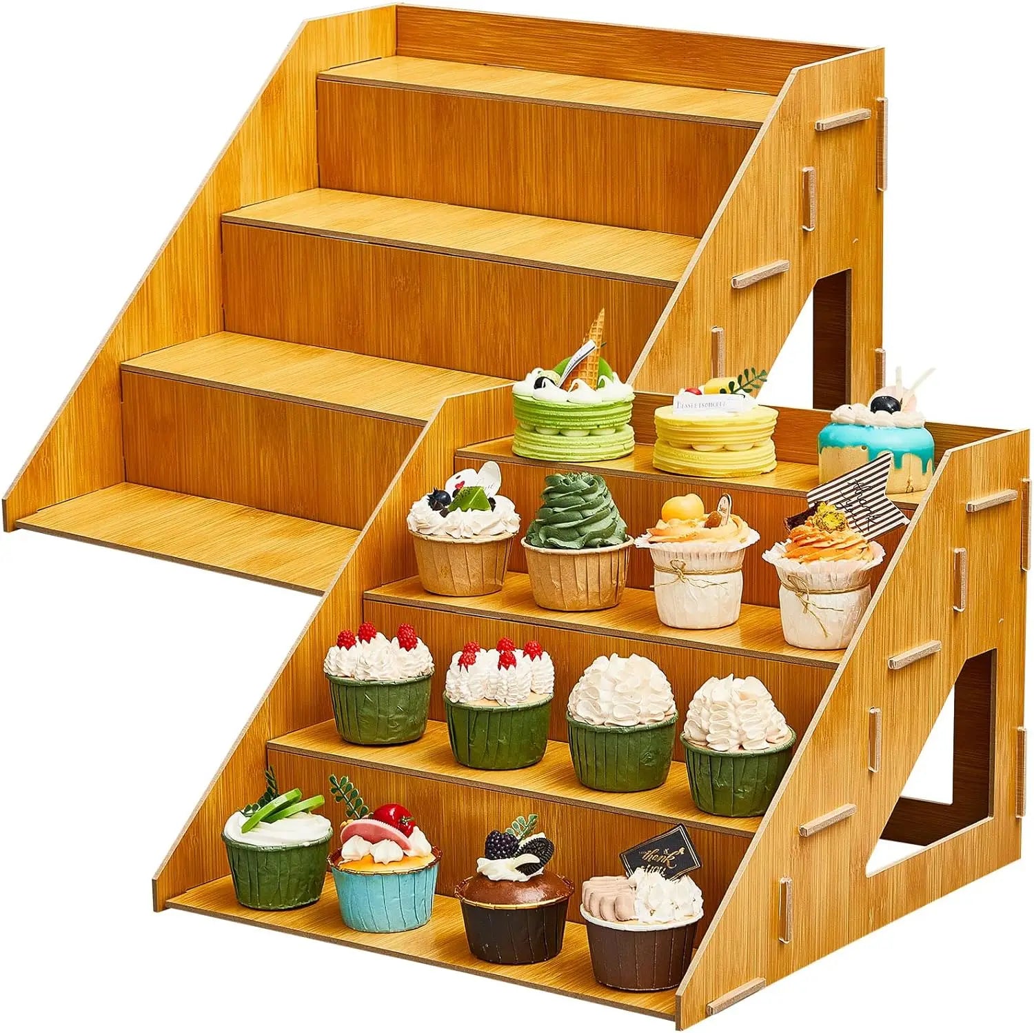 Custom Natural Wooden Rustic Cupcake Stand for 24 Cupcakes Stepped Wood Display Stand Shelf