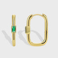 Light Luxury Simple Joker Style Hoop Earrings for Women Gold-Plated Brass Green Zircon Trendy Niche Design for Parties