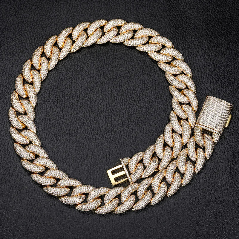 Iced 20mm Bubble Cuban Link Chains Necklace  5A Zircons Cuban Link Necklace with 18K Real Gold Plated for Men Women
