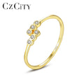 CZCITY Six Pcs Round Cubic Zirconia Rings for Girls 925 Silvver Ladies Finger Geometric Simple Ring