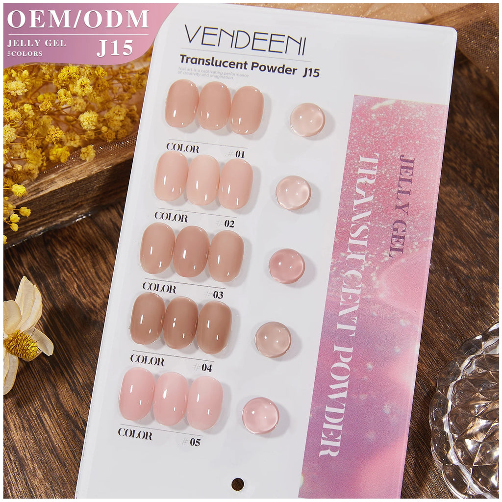 Vendeeni Translucent Powder 5-Color High-End Nail Polish Uv Gel Gentle Summer Pink Nude Long-Lasting Effect Uv Gel Nail Polish