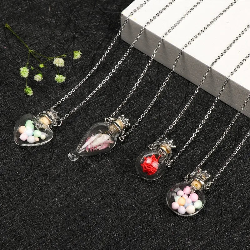 Popular Murano Glass Vial Stainless Steel Essential Oil Perfume Bottle Necklace for Women