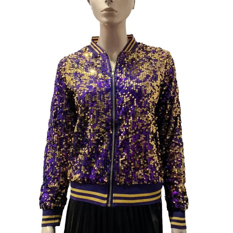 Women's Top Fashion Sequins Short Zipper Coat Women