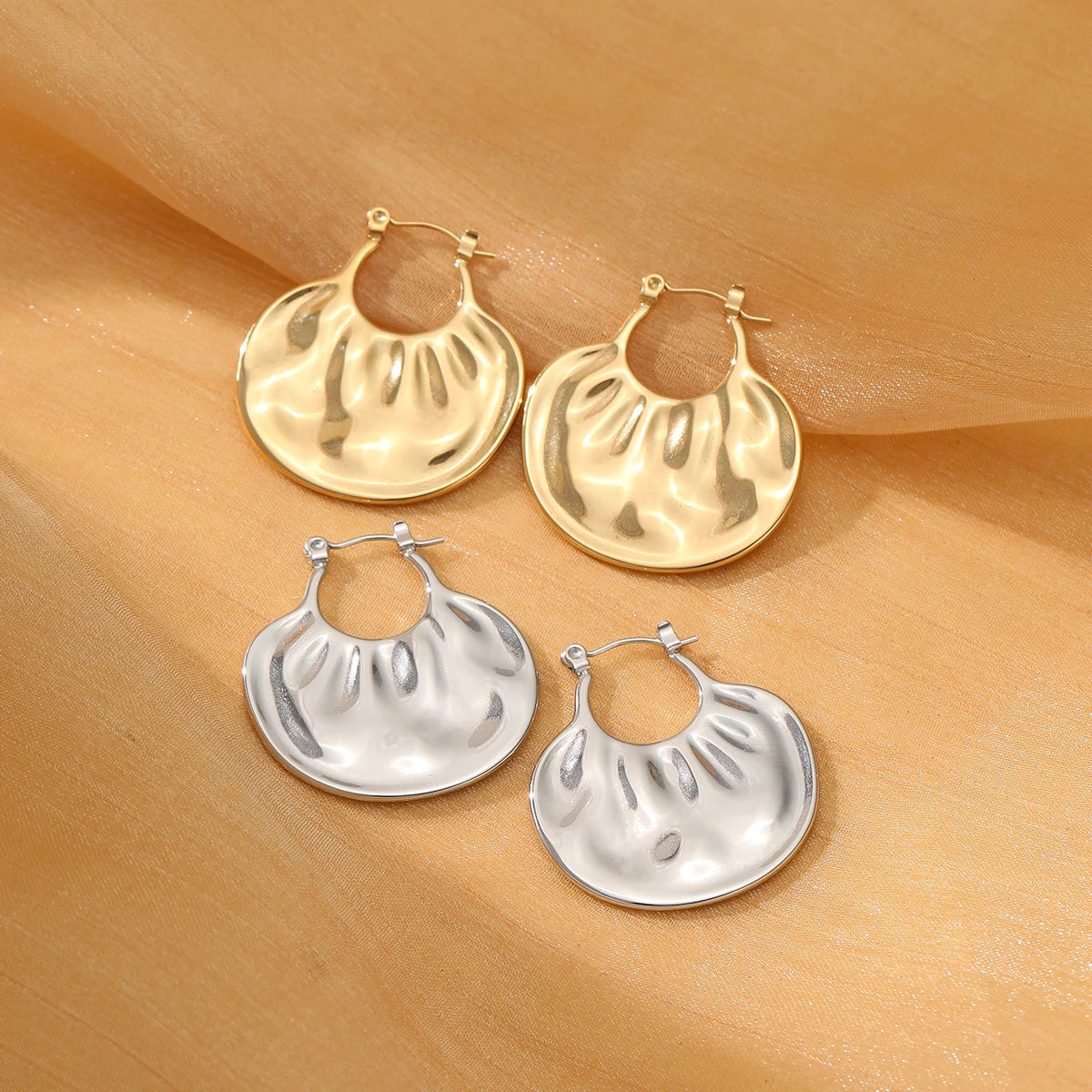 Geometric Titanium Steel Plated 18K Gold Handbag Shape Wrinkled Earrings Women's Stainless Steel Jewelry