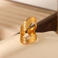 Hyperbole Punk Style Jewelry 18K Gold Plated Stainless Steel Irregular Geometric Stripe Hollow Open Ring