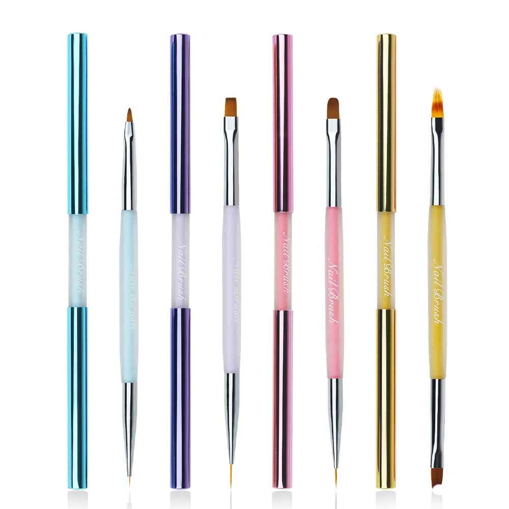 Custom Logo Nail Art Brushes Supplies Metal Handle Double End Acrylic Brush 100% Kolinsky Acrylic Nail Brush for Acrylic Powder