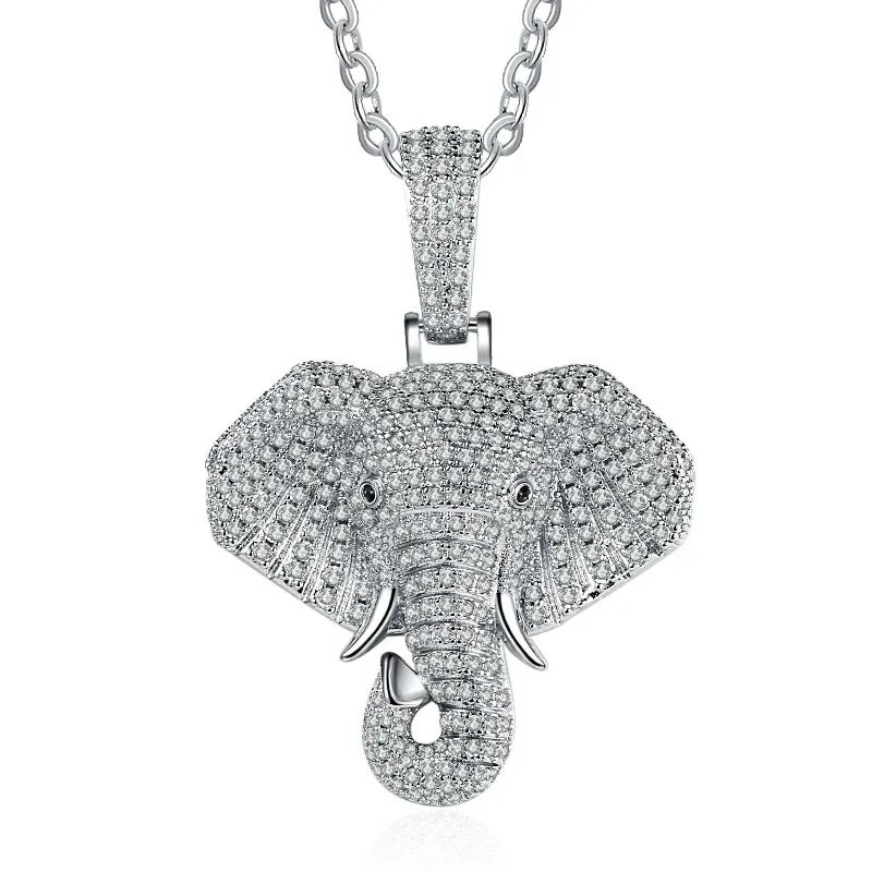 2024 New Hip Hop Animal Elephant Full Zircon Ice Out Pendant Fashion Brass Silver Plated Necklace Men Women