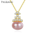 PAG&MAG in Stock Vintage Pearl Pendant Necklaces 925 Sterling Silver Link Chain Necklace for Women Jewelry
