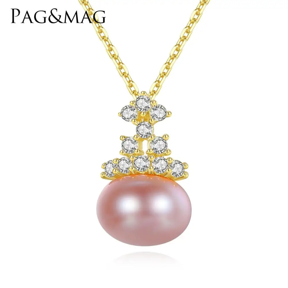PAG&MAG in Stock Vintage Pearl Pendant Necklaces 925 Sterling Silver Link Chain Necklace for Women Jewelry