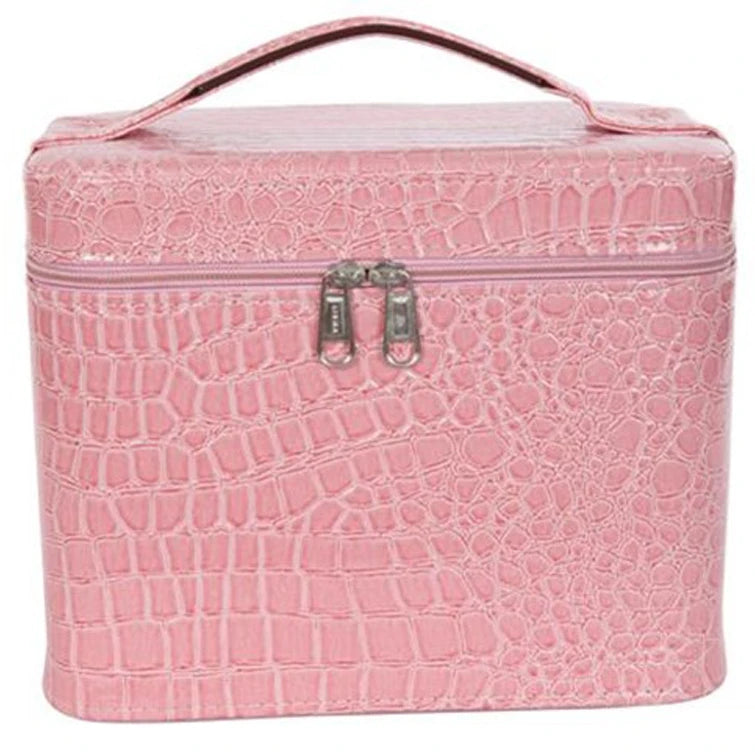 Women's Large Capacity PU Leather Makeup Suitcase National Style Cosmetic Box with Zipper Closure and Mirror