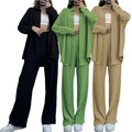 HK5008 Trendy Fall Outfits for Women Elegant Solid Long Sleeve Shirt and Wide Leg Pants Two Piece Set Women Clothing