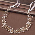 Miallo European Hot Selling Rhinestone Flower Headdress Bridal Pearl Hair Vine With Ribbon Wedding Dress Accessories