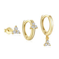 Fashion Earrings Set Jewelry 925 Sterling Silver Earrings Triple Diamond Three Zircon Clover Gold Plated Hoop Earrings Women