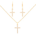 Fashion Gold Plated Zircon Jewelry Set for Women Cross PendantNecklace and Earring Sets Jewellery Wholesale