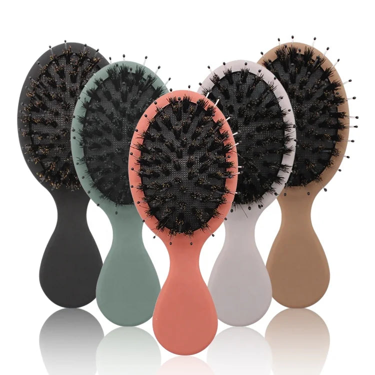 Hot Sell Rubber Coated Hair Straightening Anti-Static Hair Comb Kids Scalp Massage Boar Bristle Detangling Curly Hair Brush