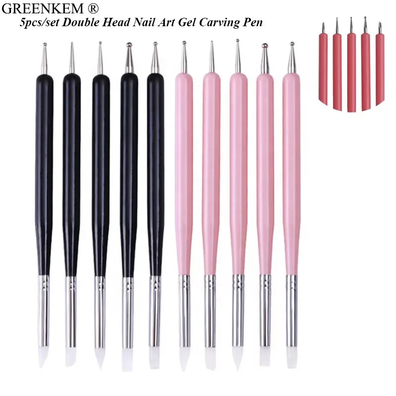 Wholesale 5pcs/set Double Head Nail Art Gel Carving Pen Dotting Tool Nail Silicone Pen