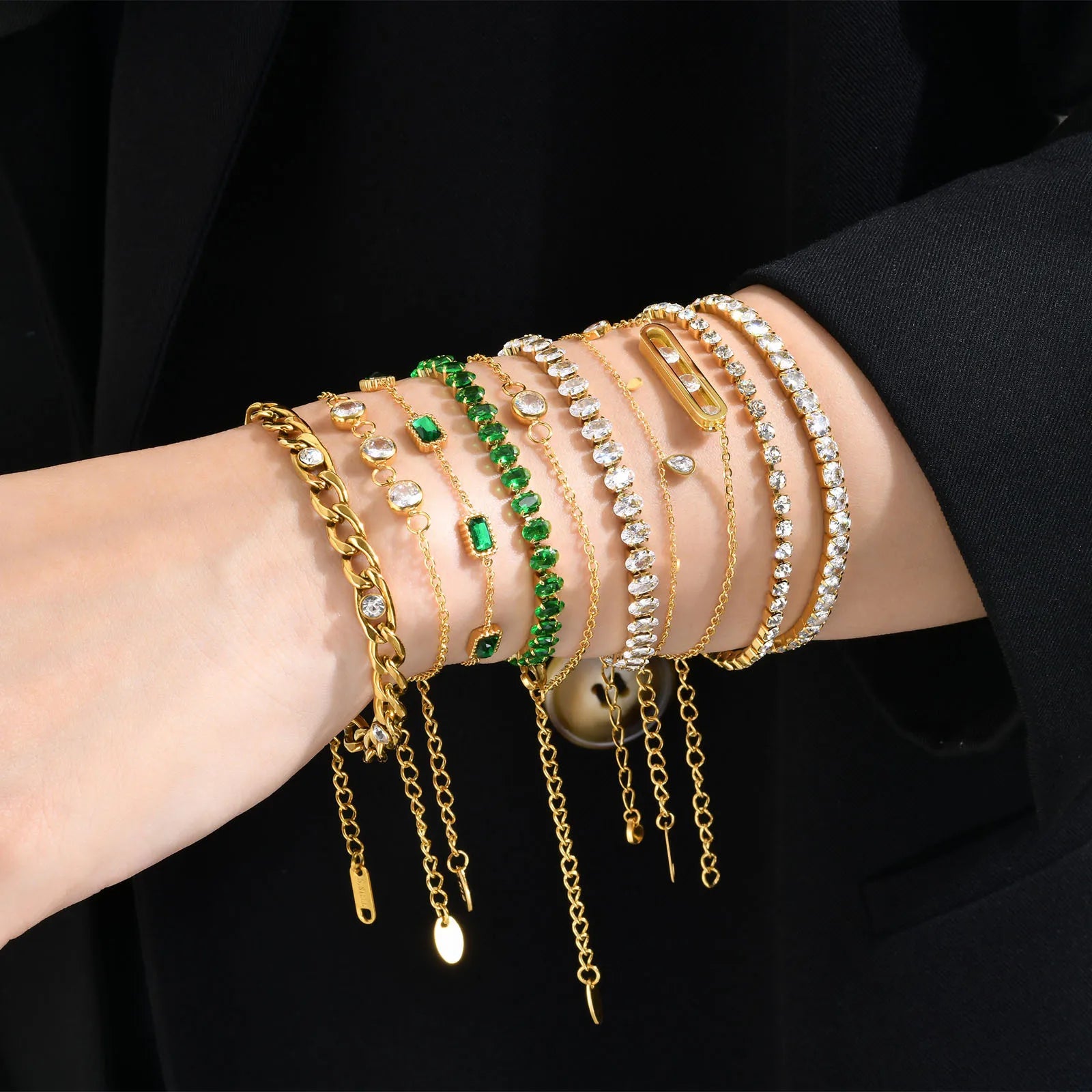 New Fashion Trend Multi Style Non Tarnish 18k Gold Plated Stainless Steel Bracelets Zircon for Women