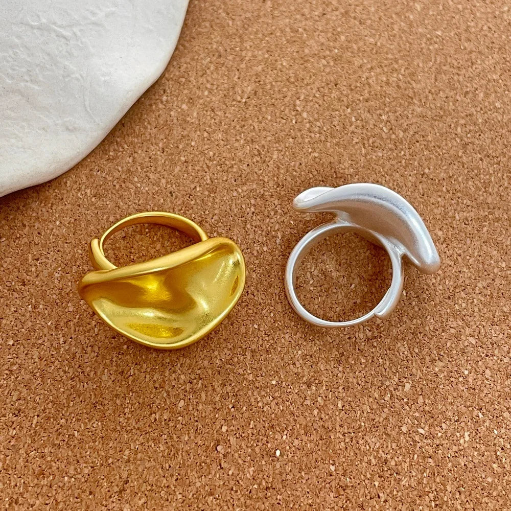 Matte Textured Irregular Dome Ring Gold Silver Plated Chunky Open Ring Minimalist Statement Jewelry for Women