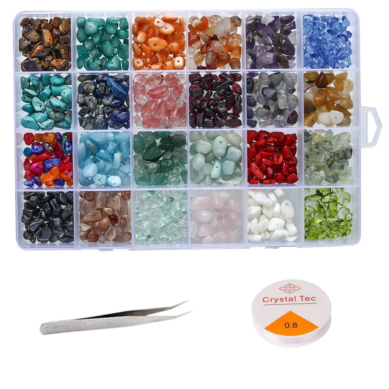 Crystal Chips and Gemstones Beads Kit for Jewelry Making 24 Colors Gemstones Chips Box DIY Jewelry Bracelet Beads