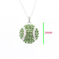 Green Crystal Diamond Ball Pendant Necklace with Rhinestone Sport Theme Rope Chain for Party