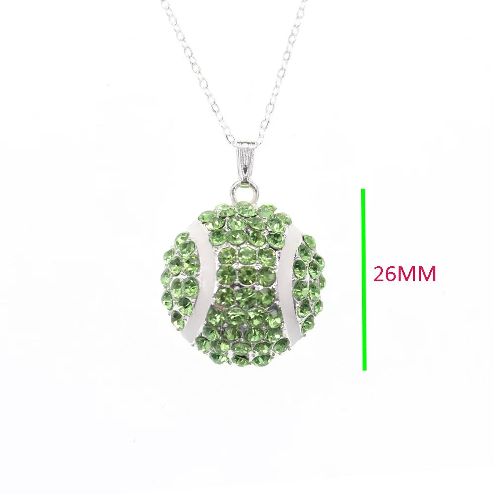 Green Crystal Diamond Ball Pendant Necklace with Rhinestone Sport Theme Rope Chain for Party