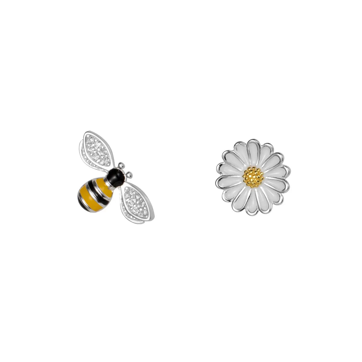 Fashion 925 Sterling Silver Geometric Enamel CZ Zircon Bee Stud Earrings for Girls Women Gifts
