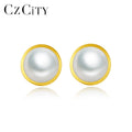 CZCITY Minimalist Jewelry 14K Gold Plated 925 Sterling Silver Pearl Stud Earrings for Women Valentine's Gift
