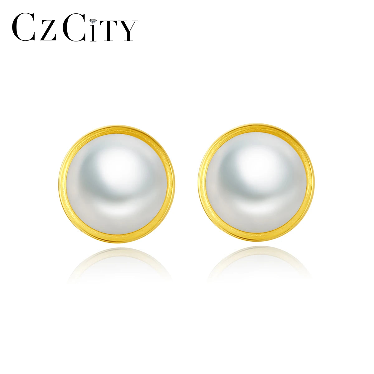 CZCITY Minimalist Jewelry 14K Gold Plated 925 Sterling Silver Pearl Stud Earrings for Women Valentine's Gift