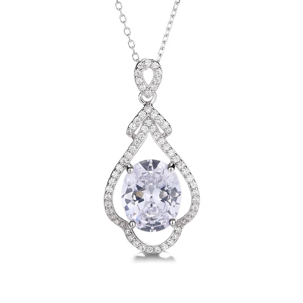 Women Gemstone 925 Sliver Cz Pendant Luxury Necklace