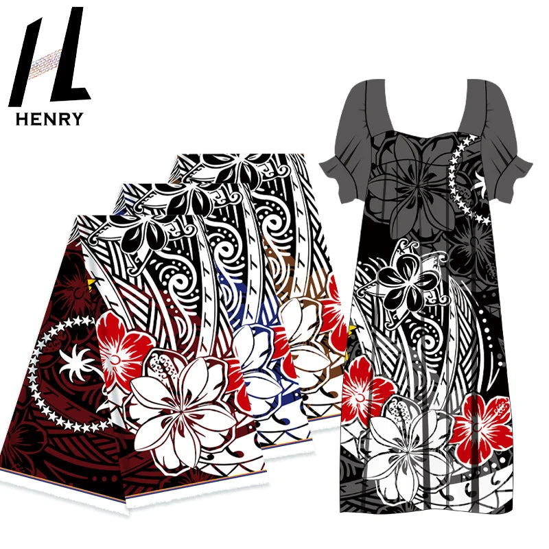 Henry'S Latest Design Polynesian Style 100% Polyester White & Red Floral Print Fabric for Islander Clothing