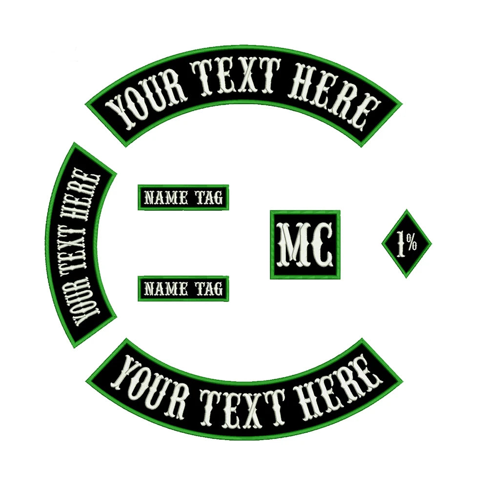 Custom Rocker Back Patches Motorcycle MC Biker Rider Club Iron on Embroidery Patches for Clothing Full Set 7Pcs Applique Jacket