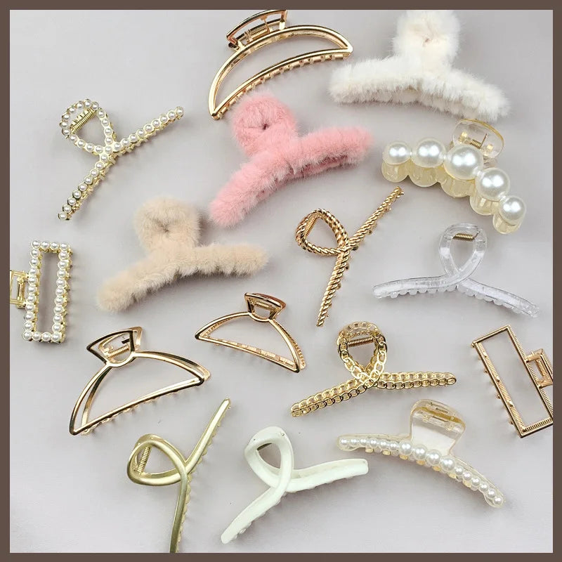 ShangHai Women Fashion Simple Gold Hair Claw Retro Hair Clips Barrette Headband Hairpin Hair Crab 2022 Trend Accessories