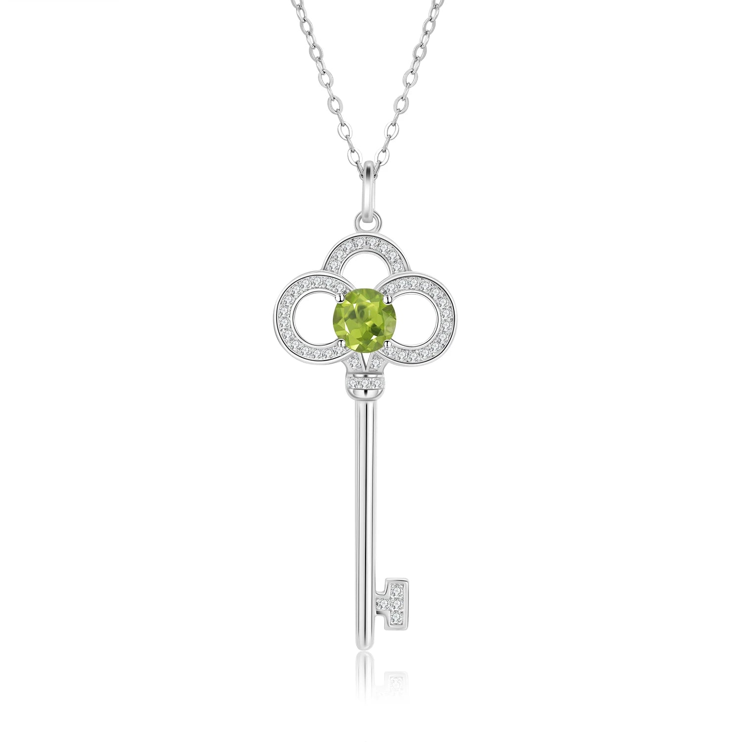 YBO Fine Jewelry 925 Sterling Silver Clover Key Pendants Natural Peridot Gemstone Rhodium Clavicle Chain for Weddings Gifts