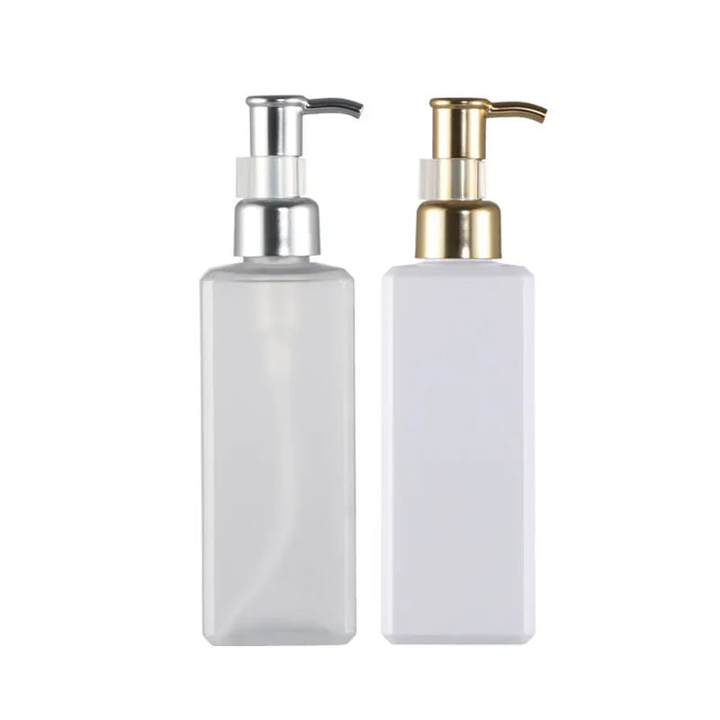 Wholesale High Grade Luxury Square PET Pump Bottles 250ml Gold Pump Head for Shampoo Blush Toothpaste Face Mask