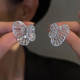 Fashion Front Back Detachable Butterfly Wings Earrings Women Luxury Elf Silver Full Zircon Butterfly Stud Earrings for Girls