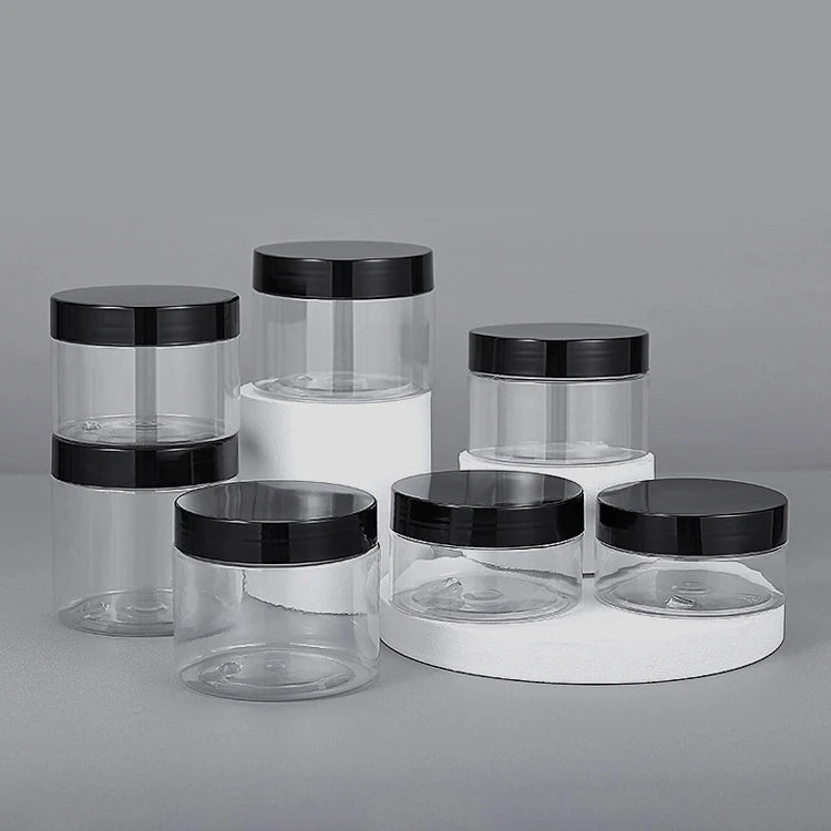 8 oz PCR Pet Spice Storage Jar Clear Black Plastic Powder Cosmetic Container Different Capacities Cream Lotion-Manufactured