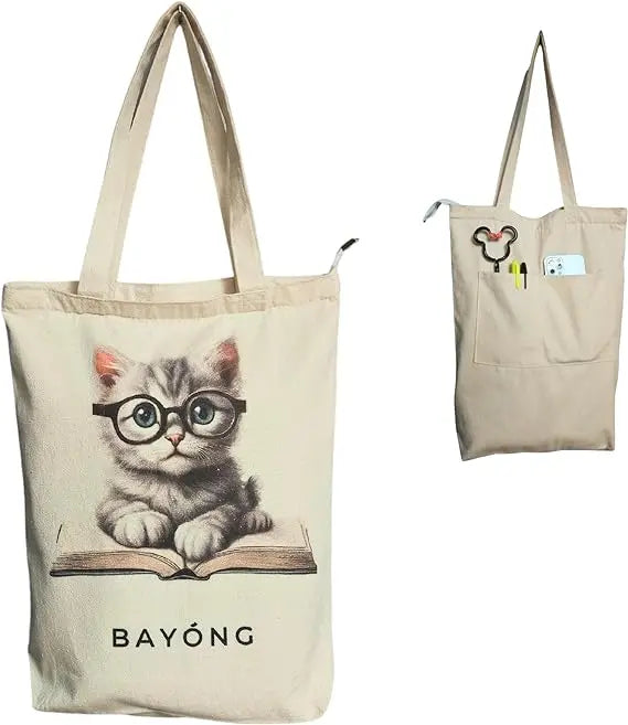 Hot Sale Cute Cat Bunny Beach Shopping Grocery Tote Women'S 12Oz Canvas Cotton Sling Bag With Custom Logo
