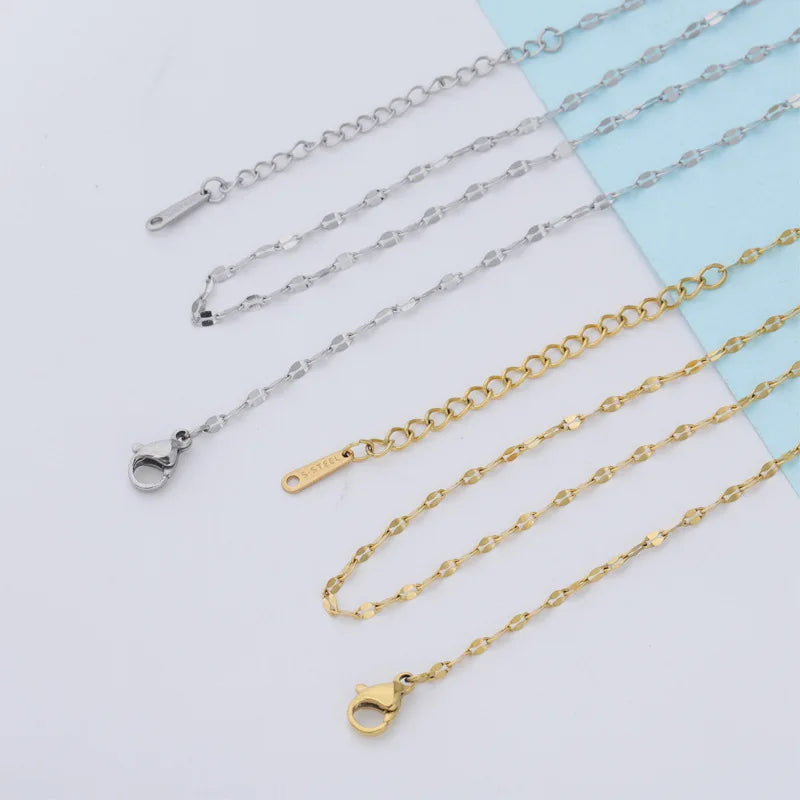 2MM Length 41cm Tail 6cm Gold Plated Rolo Stainless Steel Lip Link Chain Necklace Chain Jewelry