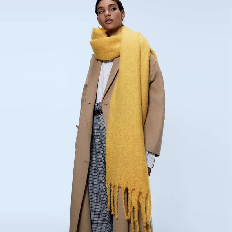 Landfond Accessory Thick Warm Scarf for Women Soft Brush Solid Color Winter Scarves Soft Shawls