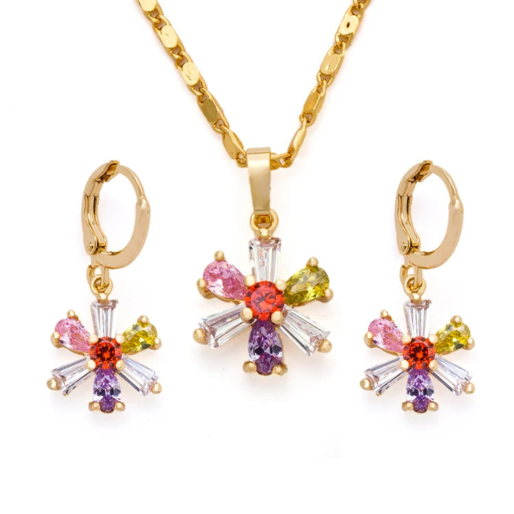 HD Fashion 18k Gold Plated AAA CZ Jewelry Sets Necklace Pendant Earring Set for Women