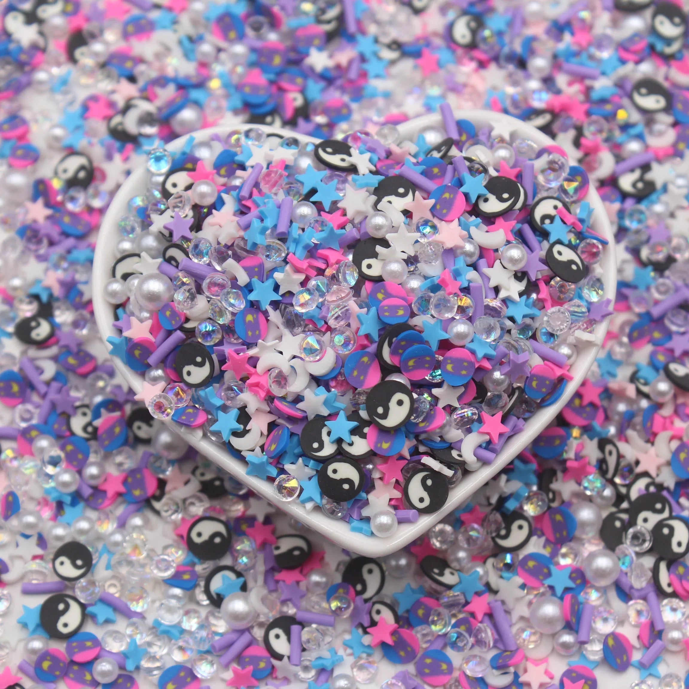 1KG/Bag Night Sky Themed Gossip Clay Slice Glow Star Moon Sprinkles Diamond Tumbler Shaker Filler Figurine Slime Supplies