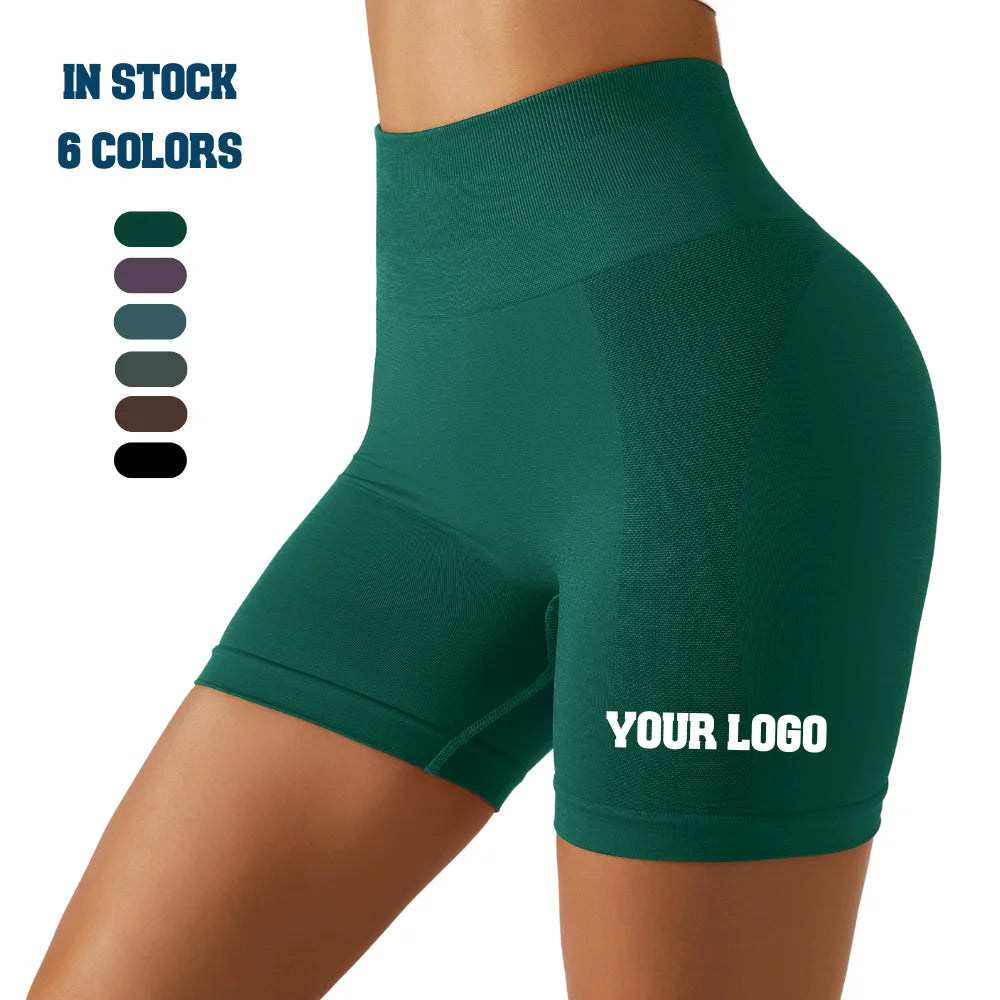 Custom Logo Girls High Waist Compression Yoga Training Gym Seamless Workout Scrunch Butt Shorts