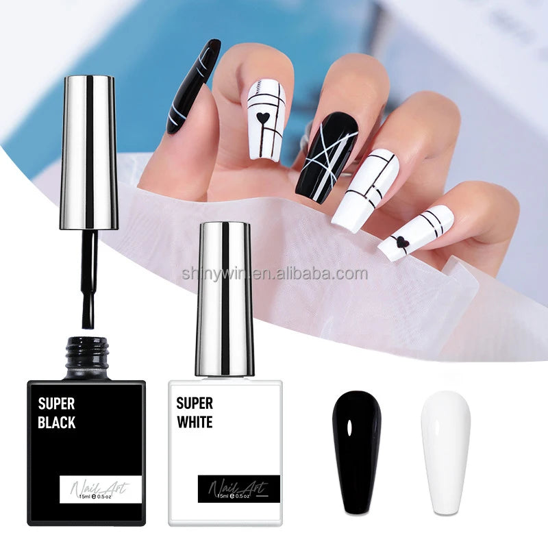 New Private Label Nail Art Gel Nail Supplies Salon 15ml Super Black White Nail Art Gel Polish