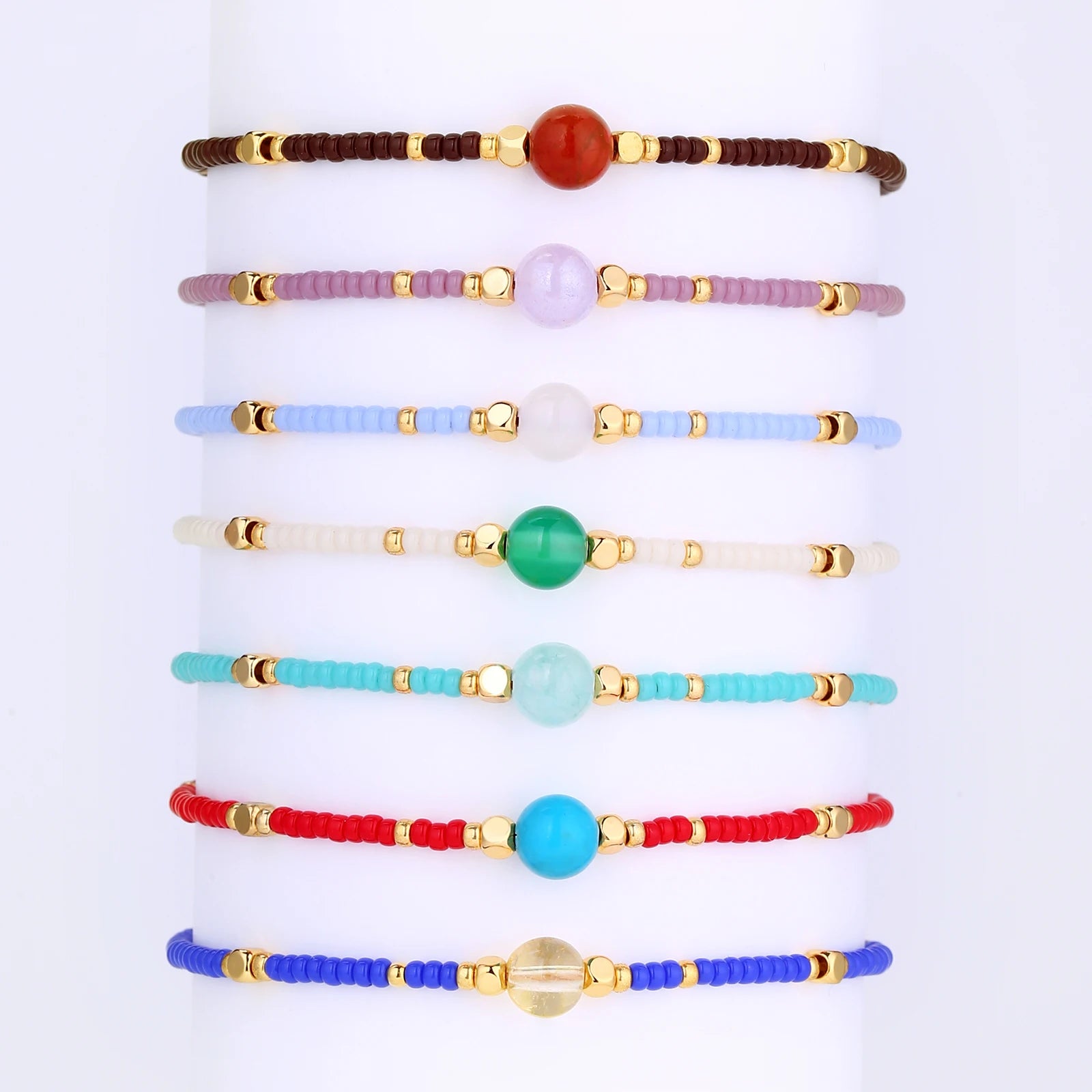 New Arrival Japanese Miyuki Seed Beads Adjustable Friendship Bracelet Handmade Thin Rope Agate Stone Fashionable for Women Gift