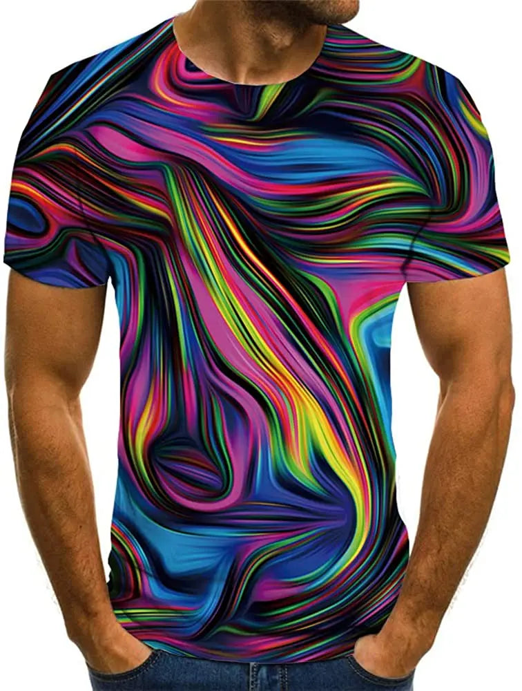 Fitspi Wholesale Mens Colorful 3D Printed Neon Tshirt Customized Short Sleeve Tee Vibrant Graphic Shirt for Men