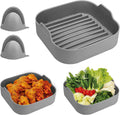 Food Grade Silicone Air Fryer Pot with Mitts and Oven Basket 8 Inch Grey Eco-Friendly Baking Dish for Home Kitchen
