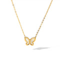 Women's Fashionable Stainless Steel 18K Natural White Shell Butterfly Pendant Necklace Link Chain Classic Style for Weddings