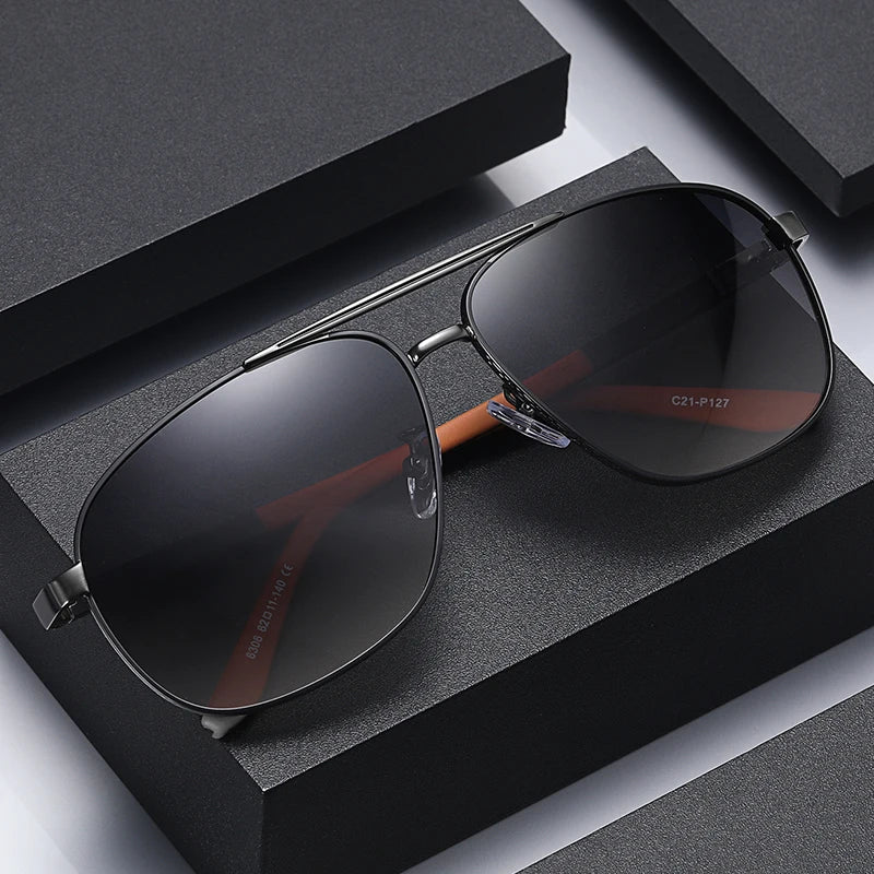Fashion Pilot Sunglasses Men Custom Logo UV400 Shades Sun Glasses Carbon Fiber Temple Square Metal Frame Polarized Sunglasses