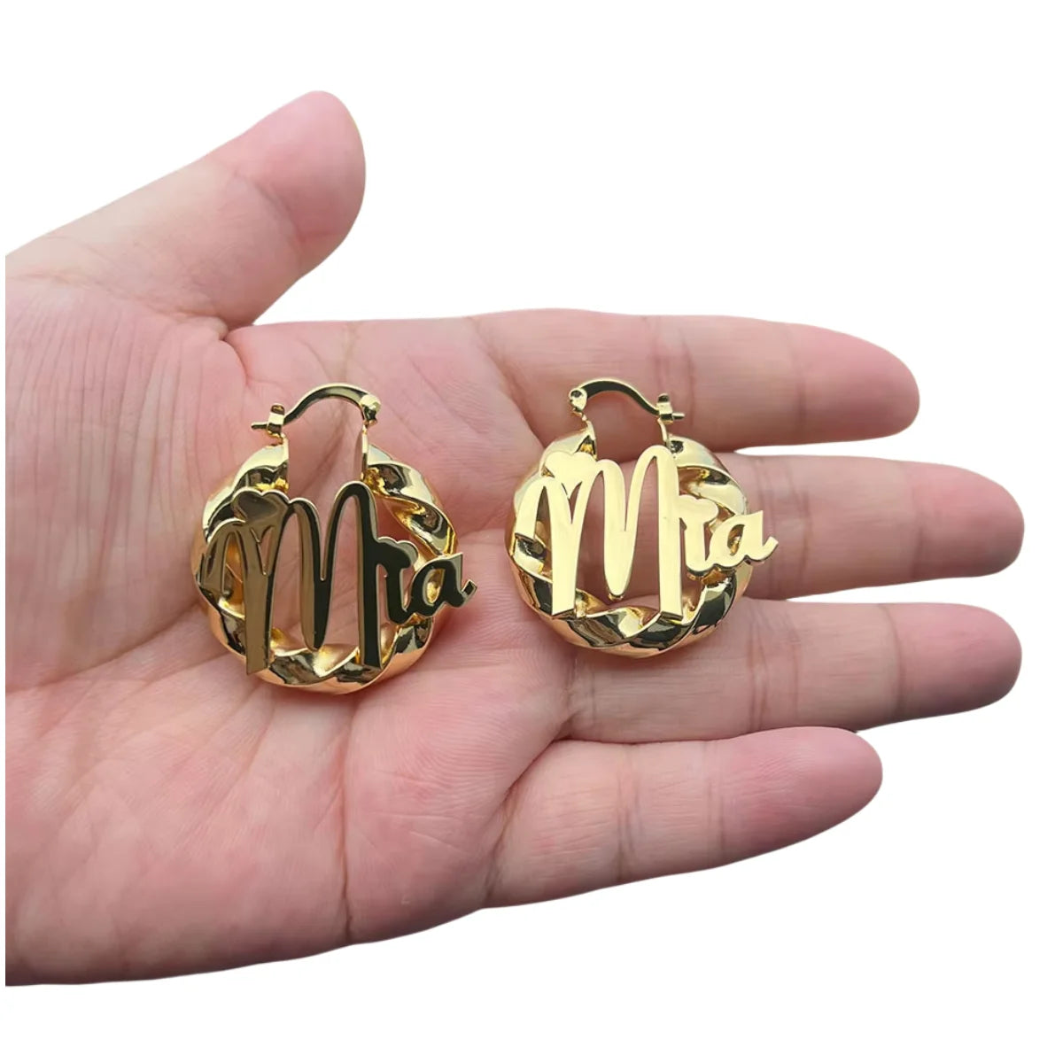 QIUHAN 18k Gold PVD Plated Stainless Steel Personalized Hoop Mini Name Earrings